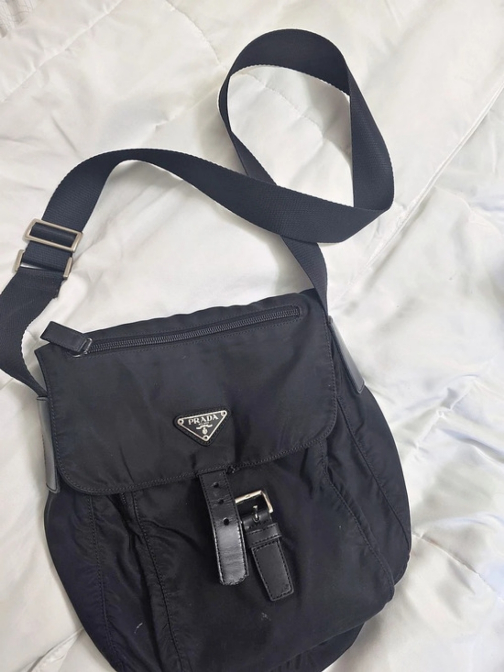 Prada Vela Tessuto Nylon Messenger Bag Black Crossbody